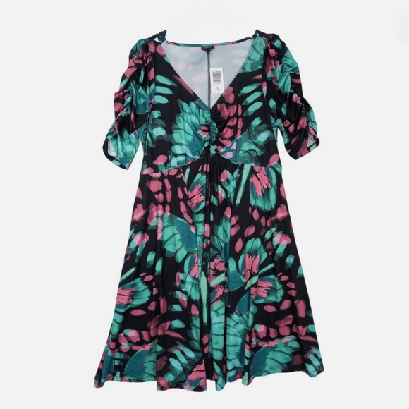 Torrid Skater Dress 2X Black Butterfly Print Stretchy Career Date Night Pockets - Picture 1 of 9